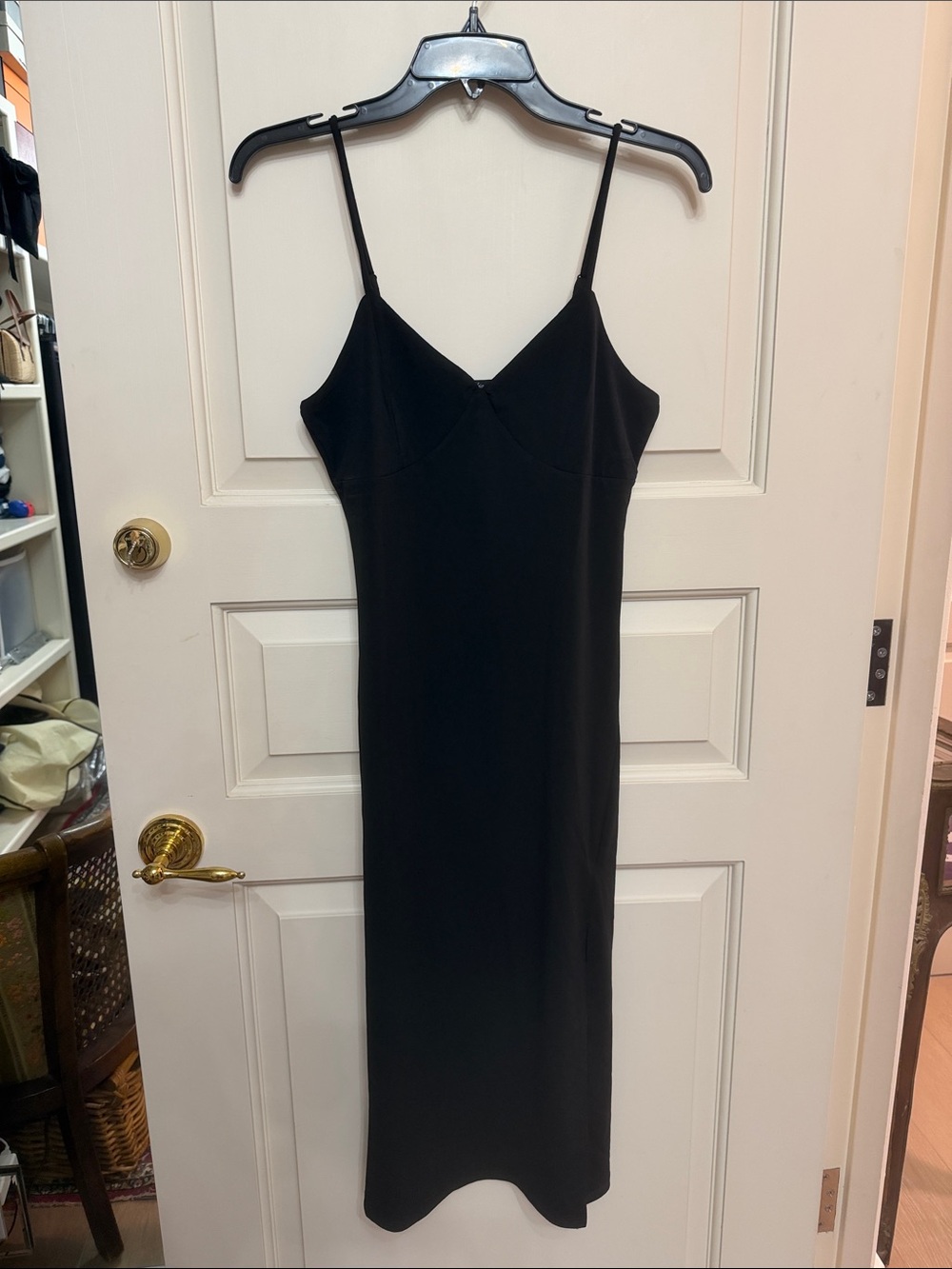 Classic Black Spaghetti-Strap Midi Slip Dress
